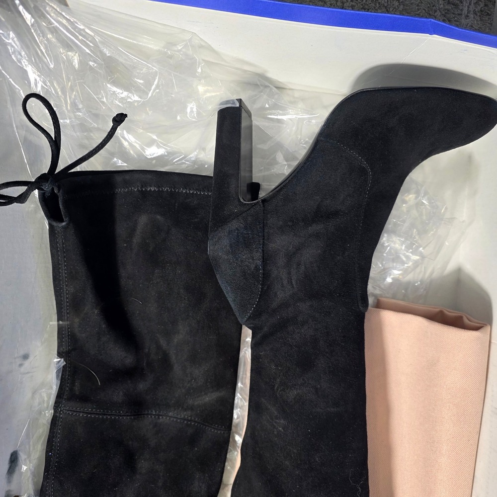 Stuart Weitzman Lowland Stretch Suede Black Over the Knee Boots In Box Size 6B - Picture 4 of 7